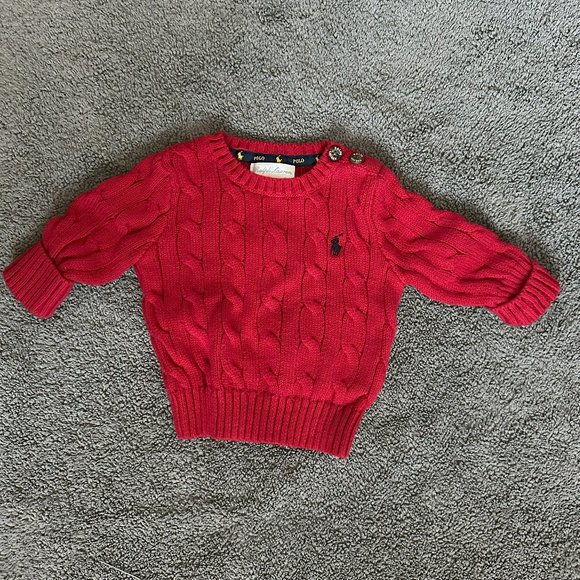 Polo Ralph Lauren Newborn Baby Boy Cable-Knit Cotton Sweater - Red - 3 Months - Picture 2 of 4